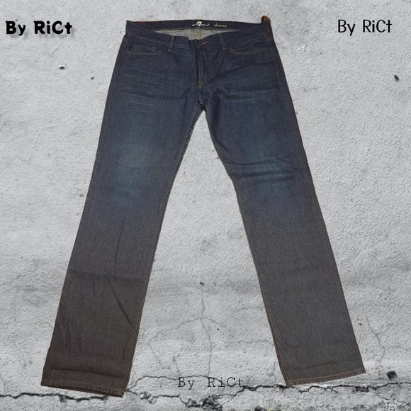 7 For All Mankind Slimmy Men's Jeans Size 38x34 Denim Mid Rise Zip Straight Leg - Picture 5 of 9